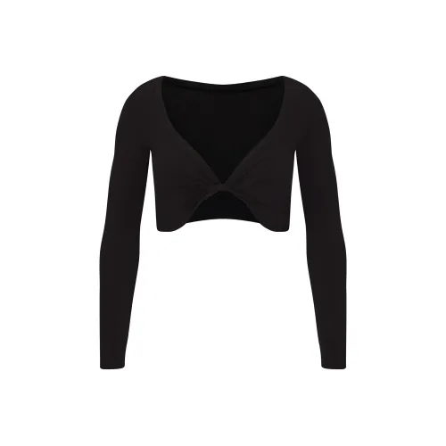 SKIMS COTTON TWIST LONG SLEEVE CROPPED TOP Crop Tops Women's SOOT/Smoke Gray