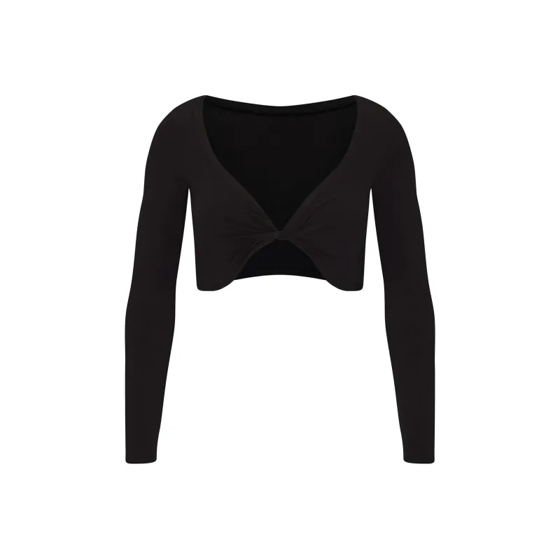 SKIMS COTTON TWIST LONG SLEEVE CROPPED TOP Crop Tops Women's SOOT/Smoke Gray-0