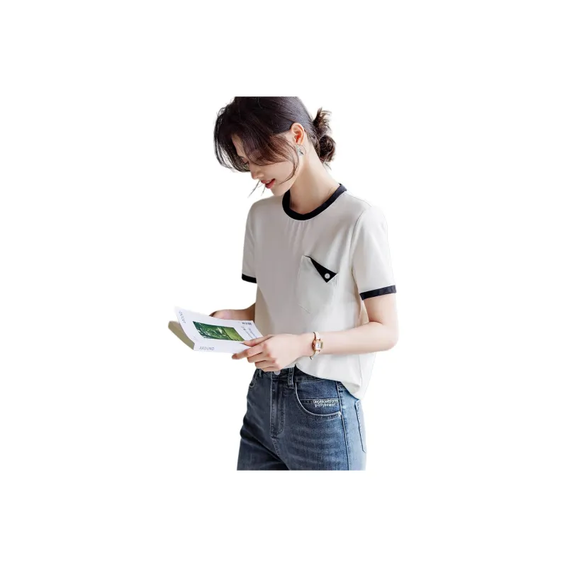 XWI T Shirt Women's White & Navy Blue-0