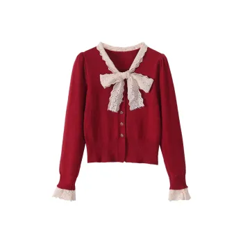 XUANSHU Sweater Cardigan Women's Red