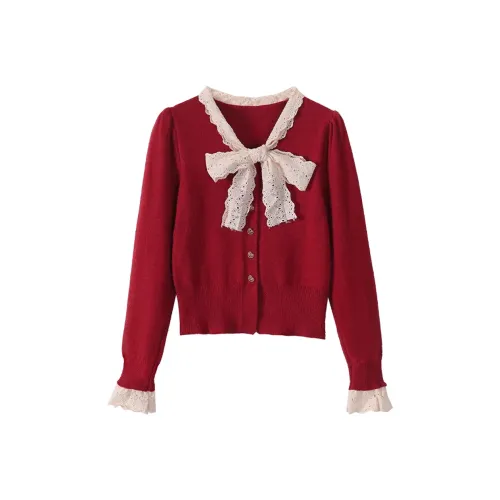 XUANSHU Sweater Cardigan Women's Red