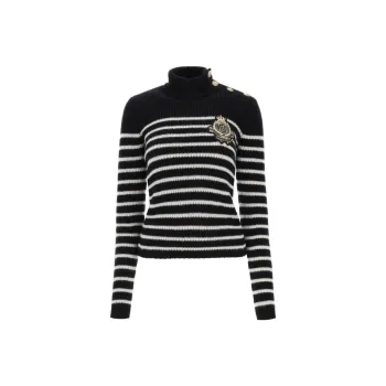 BALMAIN Logo Patch Striped Jumper