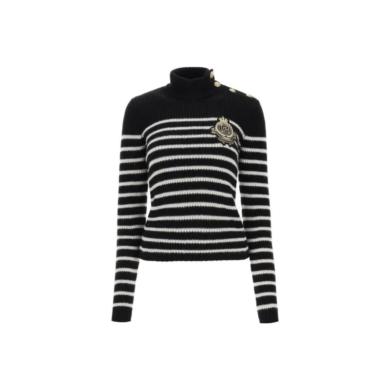 BALMAIN Logo Patch Striped Jumper-0