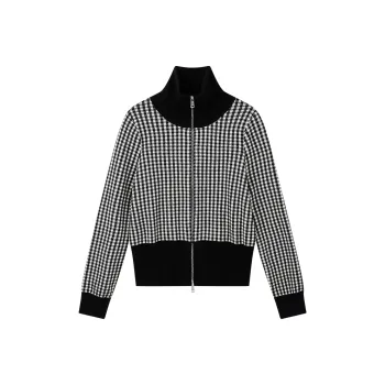 Yu Qianwen Sweater Women's Black White Plaid