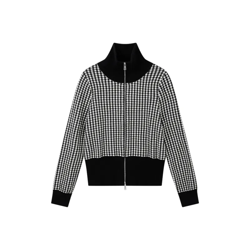 Yu Qianwen Sweater Women's Black White Plaid-0