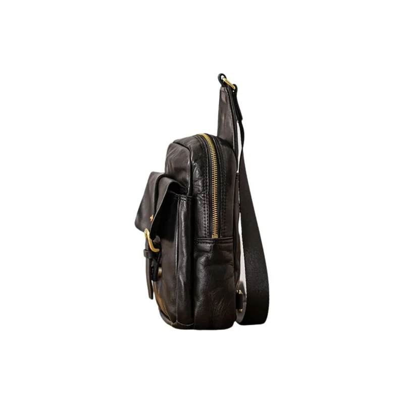 Back Step Cow Leather Sling Bag Men's Black-2