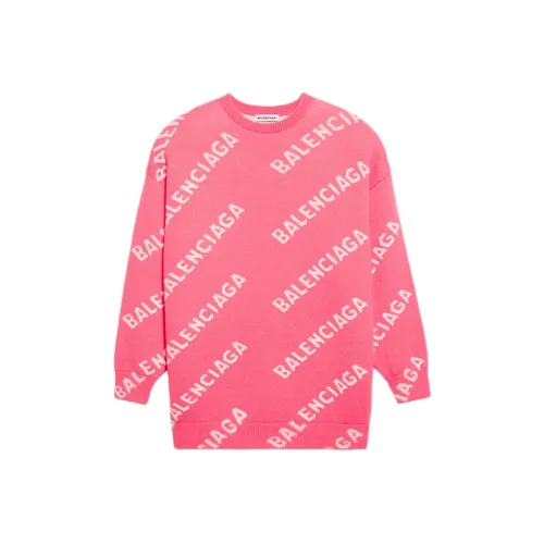 Balenciaga Allover Logo Wool Blend Jumper Pink/White