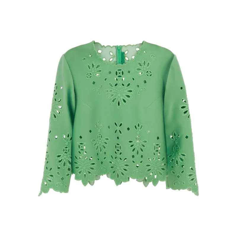 ERMANNO SCERVINO Openwork Crewneck Cropped Blouse-0