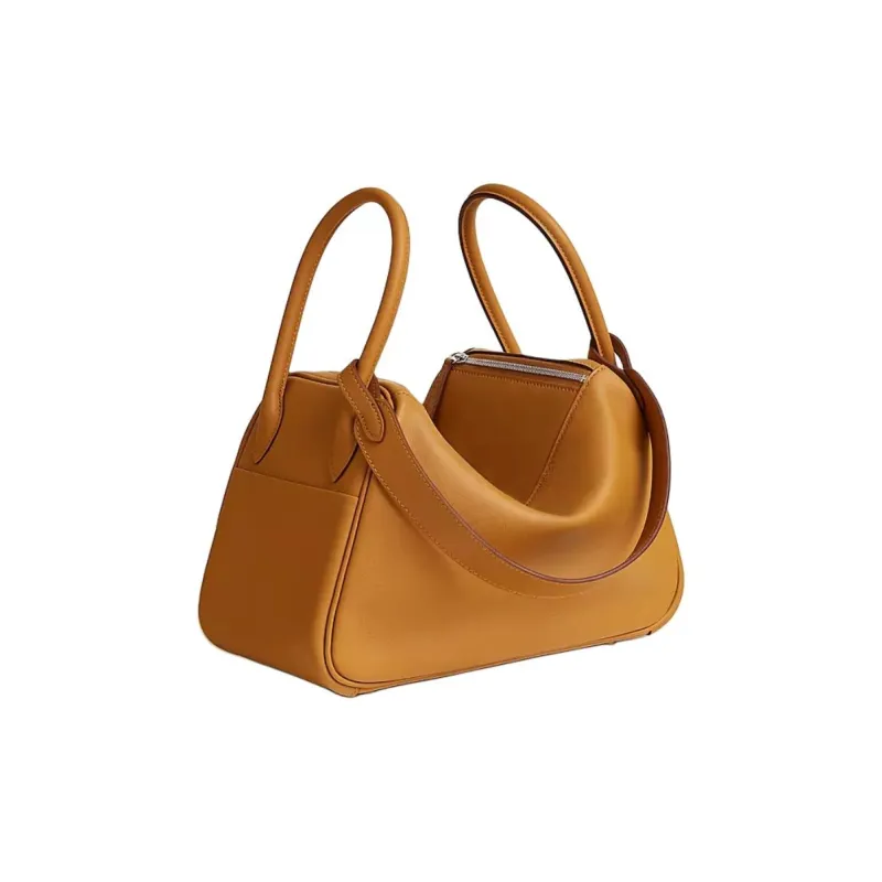 HERMES Lindy Cow Leather Handbag Women's Ginger Yellow-2