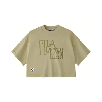 FILA FUSION Chinese Olympic Skateboarding Series Drop Shoulder Sleeve T Shirt Women's Parrot Green