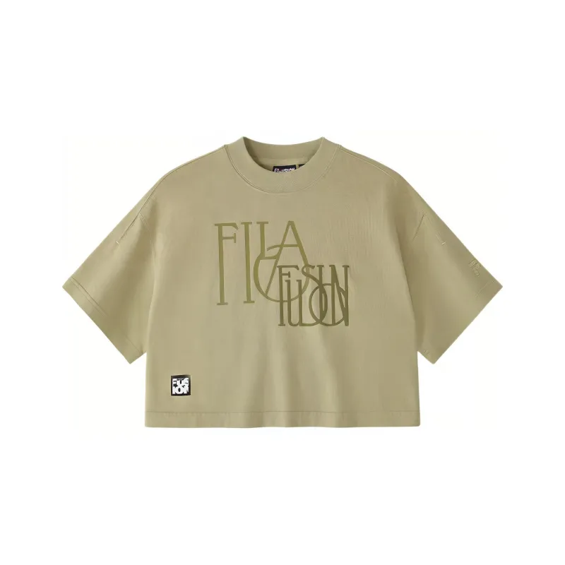FILA FUSION Chinese Olympic Skateboarding Series Drop Shoulder Sleeve T Shirt Women's Parrot Green-0