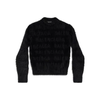 Balenciaga Women's'S Bal Horizontal Allover Furry Fitted Sweater In Black Black
