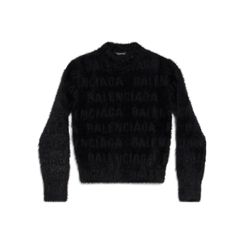 Balenciaga Women's'S Bal Horizontal Allover Furry Fitted Sweater In Black Black-0