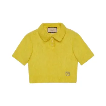 GUCCI Logo Embellished Cropped Polo Sweater