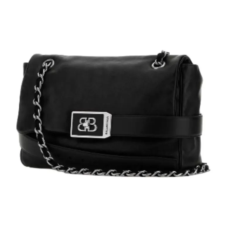 Balenciaga Leather Shoulder Bag Women's Black-2