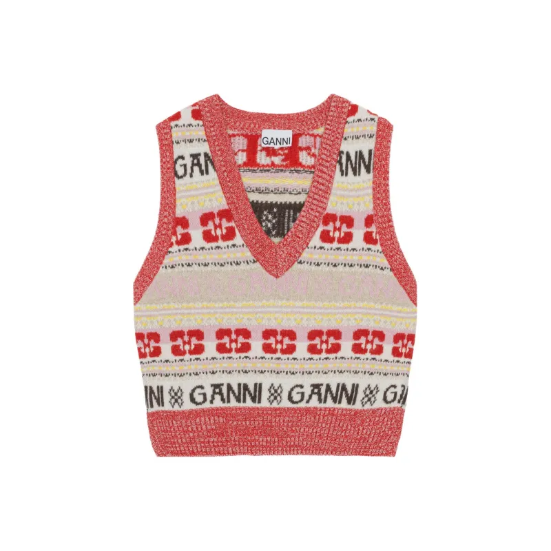 GANNI Intarsia-knit Logo Vest-0