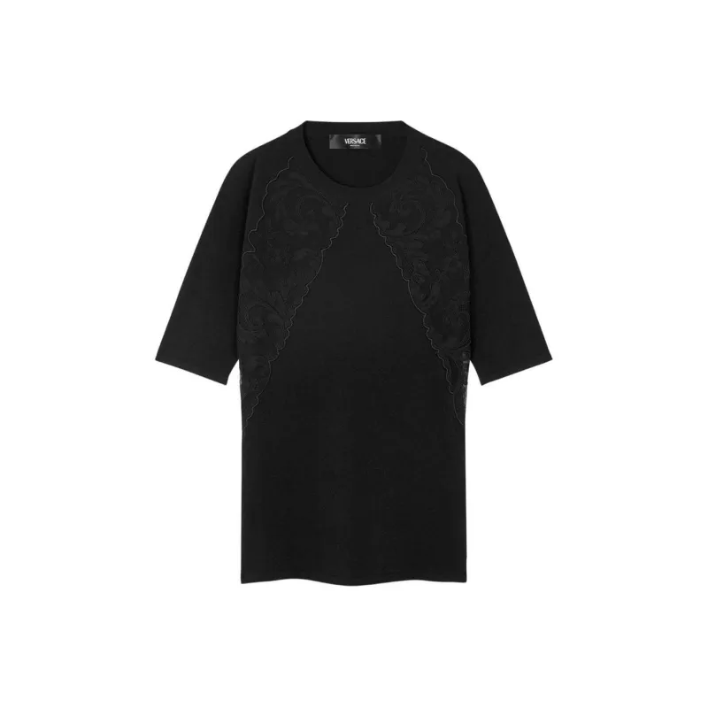 VERSACE Lace-panelled Crew Neck T-shirt-0