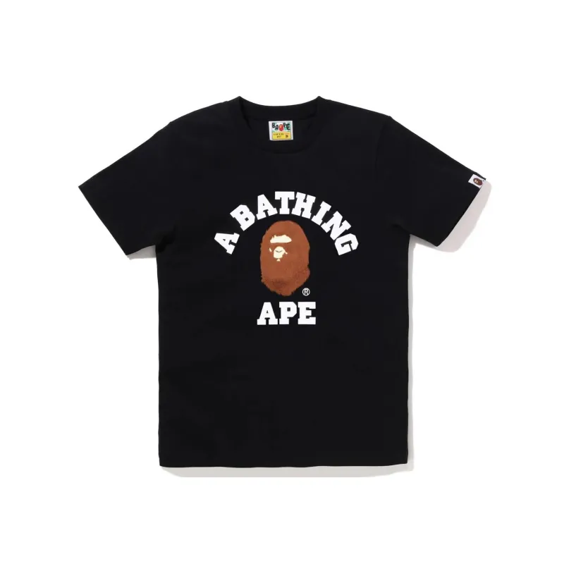 A BATHING APE Embroidery Style College Tee Tee Ladies Black-0