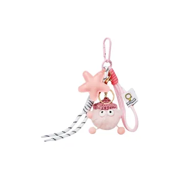 Narandu Plush & Metal Keychain Bag Accessory Unisex Pink Stars Little Coal Ball/Brown Stars Little Coal Ball