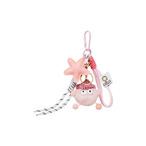 Narandu Plush & Metal Keychain Bag Accessory Unisex Pink Stars Little Coal Ball/Brown Stars Little Coal Ball