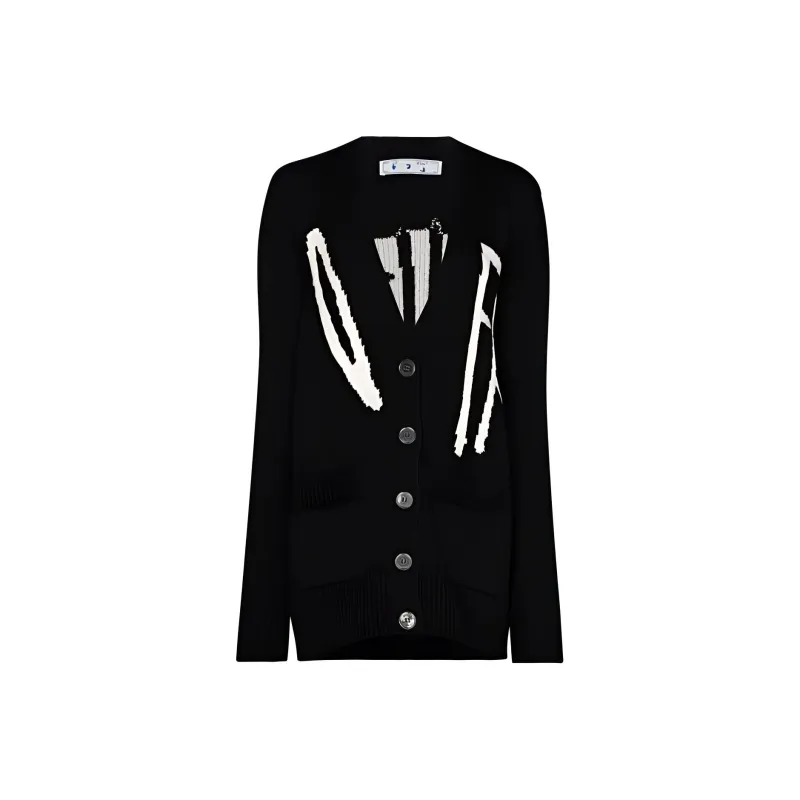 OFF WHITE Graffiti V Neck Cardigan Black-0