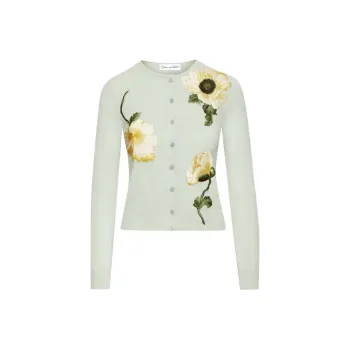 Oscar De La Renta Embroidered-flower Fine-knit Cardigan