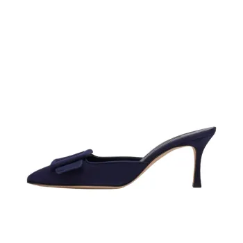 MANOLO BLAHNIK Closed Toe Slippers 7cm Women's Marine Blue