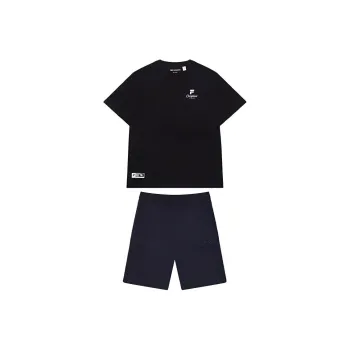 FILA Casual Sportswear Men Jet Black/Legend Blue Short Sleeved Shirt+Shorts