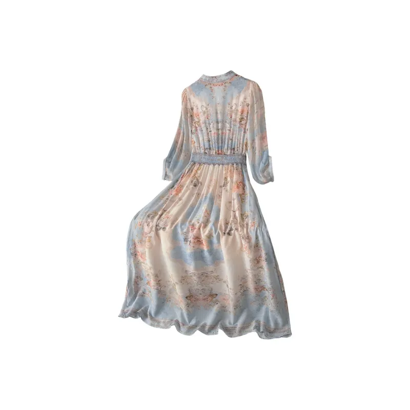 Cypress House Short Sleeved Dress Women's Pink Blue Floral-1