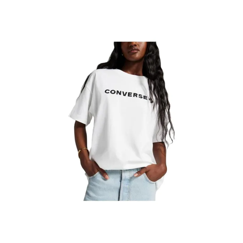 Converse Oversized Wordmark T Shirt T-Shirt Women's White-0