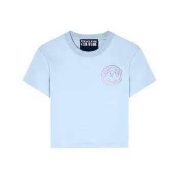 VERSACE JEANS COUTURE Glitter logo Cropped Cotton T shirt