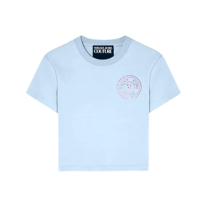 VERSACE JEANS COUTURE Glitter logo Cropped Cotton T shirt-0