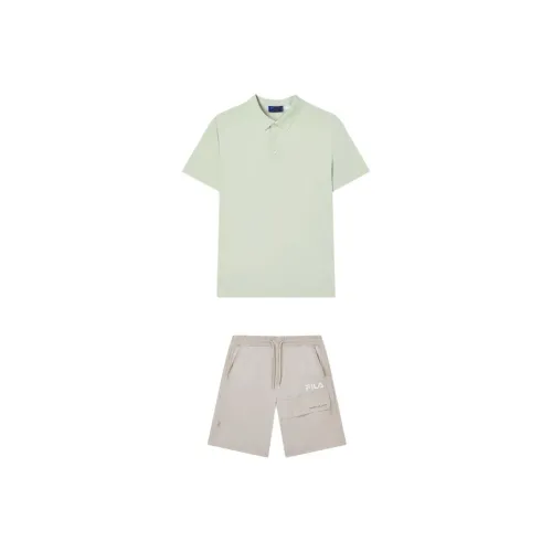 FILA Casual Sportswear Men Set Light Spruce Green Top+Sparrow Wheat tiered shorts