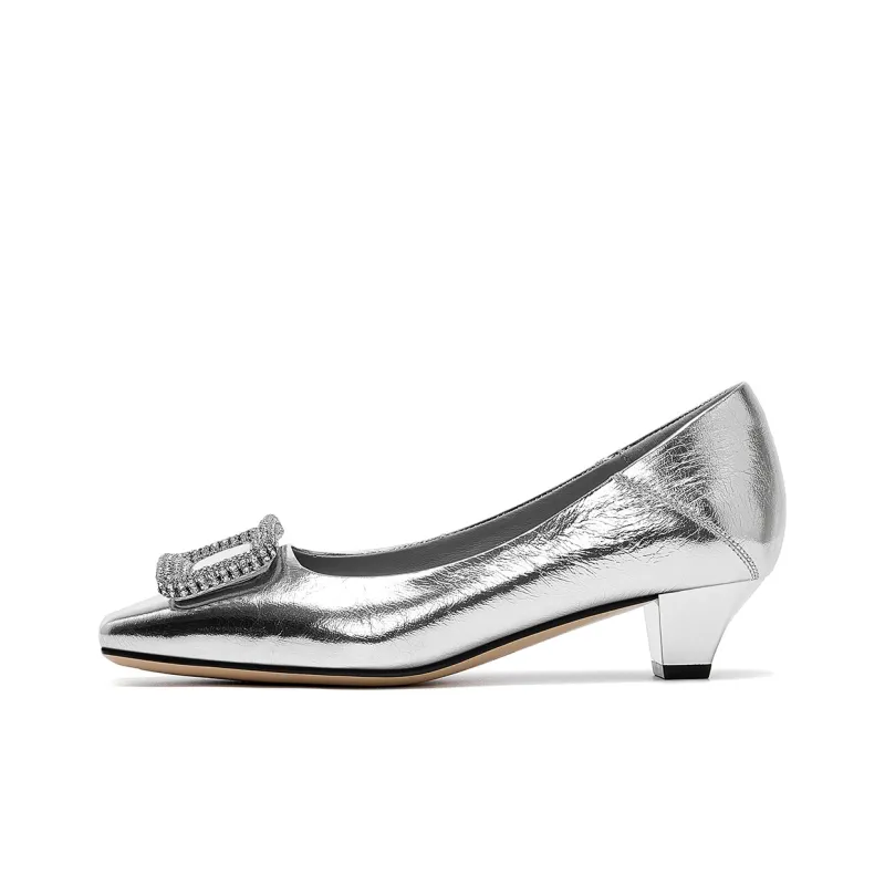 ELLE Chunky Heel High Heels 3.5cm Women's Silver-0