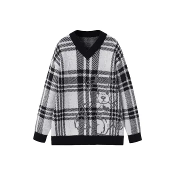 LEDIN Sweaters Women's Black White Plaid