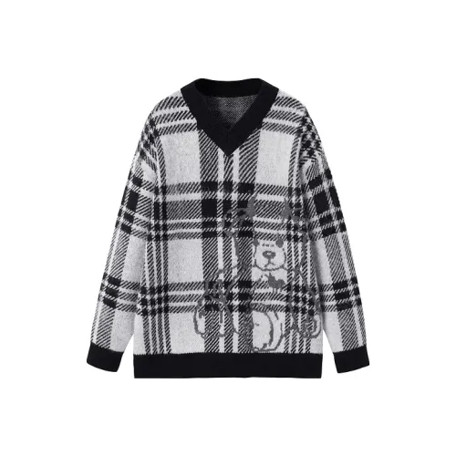 LEDIN Sweaters Women's Black White Plaid