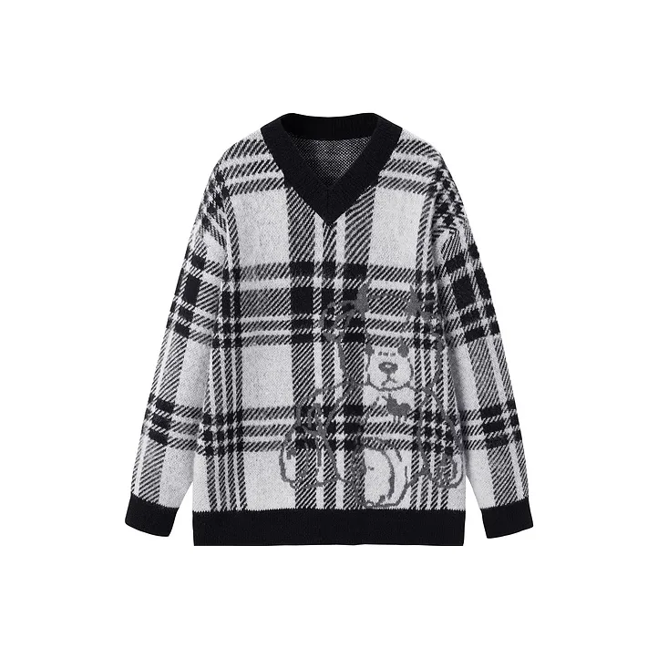 LEDIN Sweaters Women's Black White Plaid-0