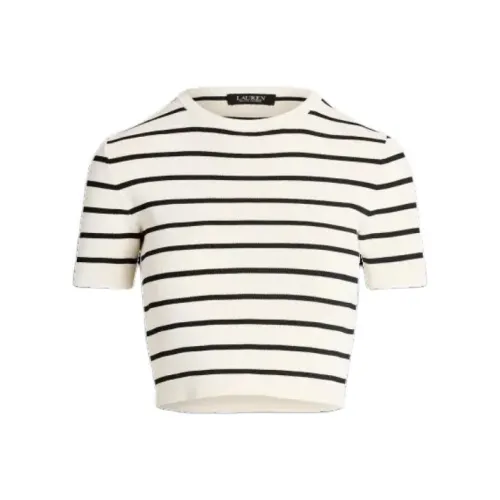 LAUREN RALPH LAUREN Striped Short Sleeve Cropped Sweater Women's White