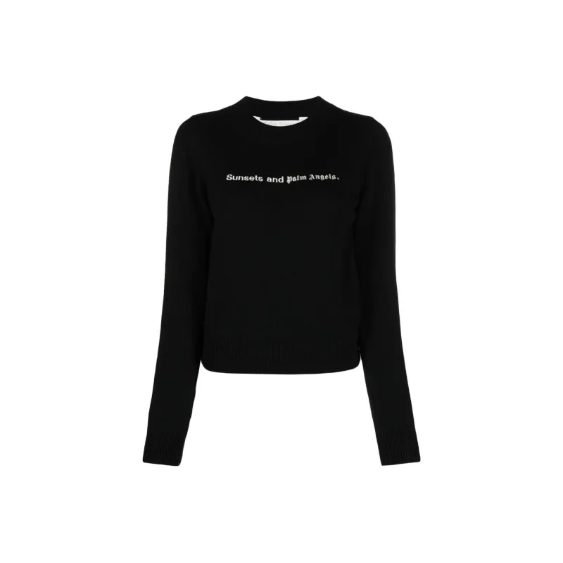 PALM ANGELS Logo Embroidered Crewneck Jumper-0