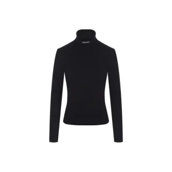 Balenciaga Women'ss Logo Patch Stretch Knit Turtleneck Sweater Black
