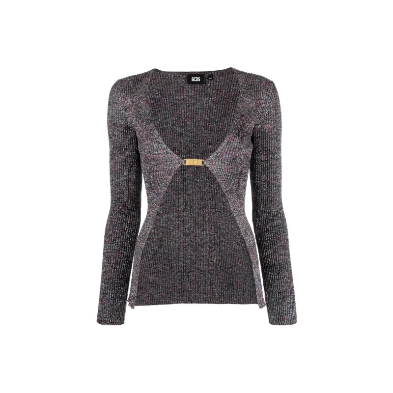 GCDS Open-Front Logo-Buckle Glittered Cardigan-0