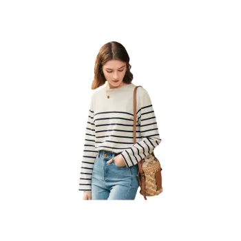 Famanxuan T Shirt Women's Navy Blue Stripes