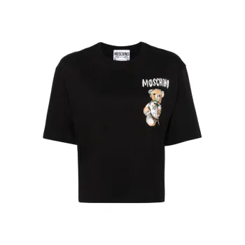 MOSCHINO SS24 Drop Shoulder Sleeve T Shirt Women's Black