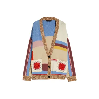WEEKEND MaxMara Giorno Collection Patchwork Cotton Cardigan Sweater Women's Multicolor