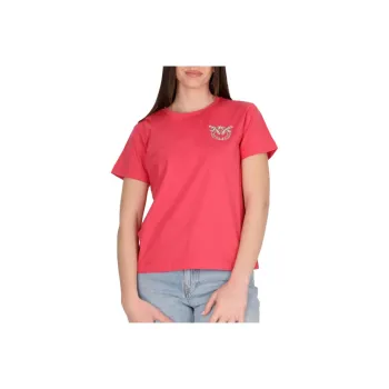 PINKO Bejewelled Love Birds Embroidery Short Sleeved T Shirt