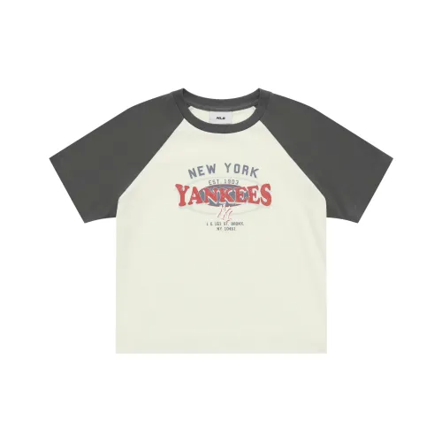MLB Preppy Style Collection New York Yankees SS25 Raglan Sleeve T Shirt Women's Cream