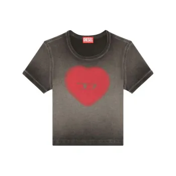 DIESEL Logo Heart print Faded T shirt