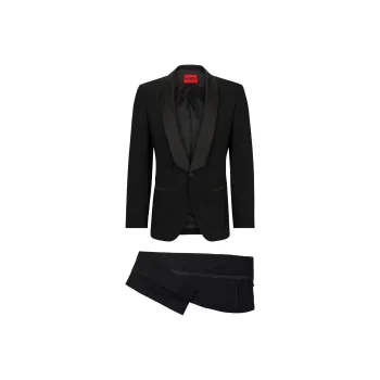HUGO BOSS Slim Fit Evening Suit In Stretch Twill Business Suits Men's Black