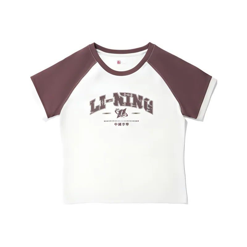 LiNing Raglan Sleeve T-Shirt Women's Ecru Ash Gray Brown-0