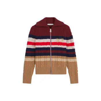 Maison Kitsune Striped Zipped Knit Cardigan